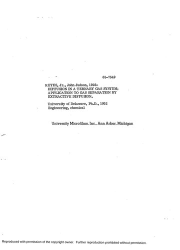 DIFFUSION IN A TERNARY GAS SYSTEM: APPLICATION TO GAS SEPARATION BY EXTRACTIVE DIFFUSION