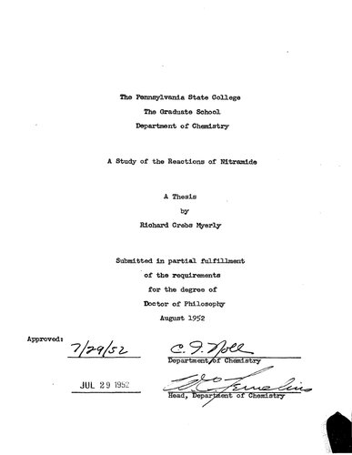 A STUDY OF THE REACTIONS OF NITRAMIDE