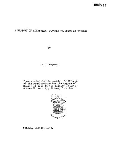 A history of elementary teacher training in Ontario