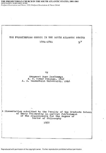 THE PRESBYTERIAN CHURCH IN THE SOUTH ATLANTIC STATES, 1801-1861