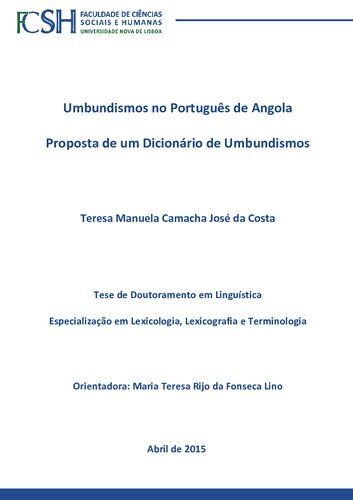 Umbundismos no Português de Angola. Proposta de um Dicionário de Umbundismos