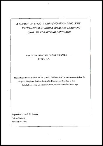 A review of typical pronunciation problems experienced by Xhosa speakers learning English as a second language