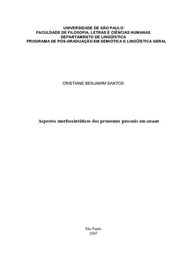 Aspectos morfossintáticos dos pronomes pessoais em anaan