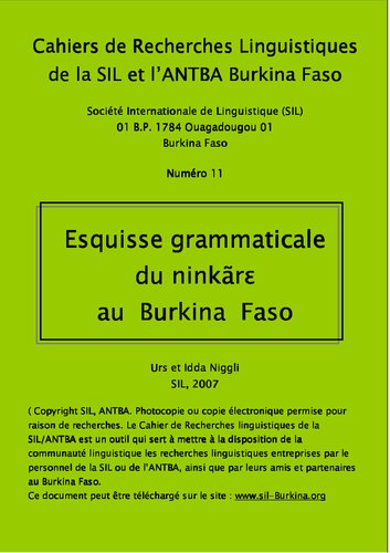 Esquisse grammaticale du ninkãrɛ au Burkina Faso