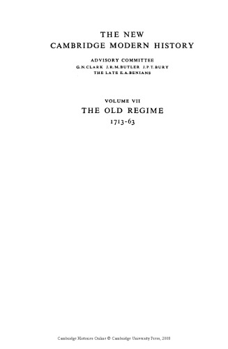 The New Cambridge Modern History: The Old Regime, 1713-1763