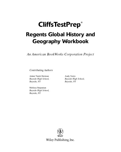 CliffsTestPrep Regents Global History and Geography Workbook