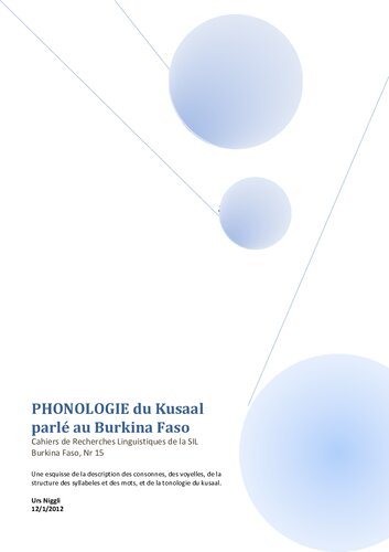 La Phonologie du Kusaal parlé au Burkina Faso