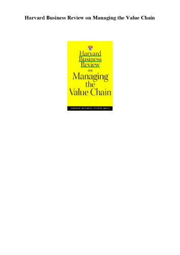 Harvard Business Review on Managing the Value Chain