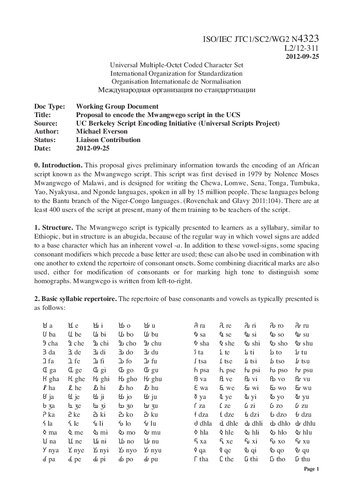 Proposal to encode the Mwangwego script in the UCS