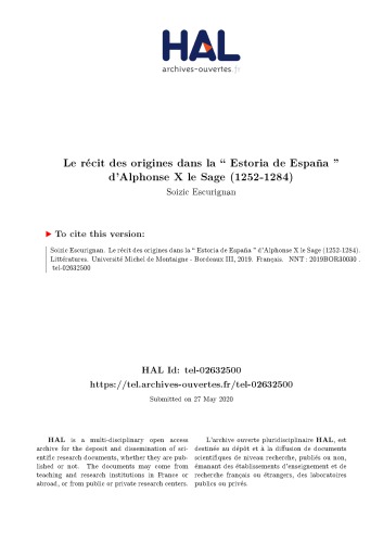 Le récit des origines dans la « Estoria de España » d’Alphonse X le Sage (1252-1284)