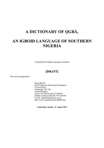 A dictionary of Ọgbà, an Igboid language of Southern Nigeria