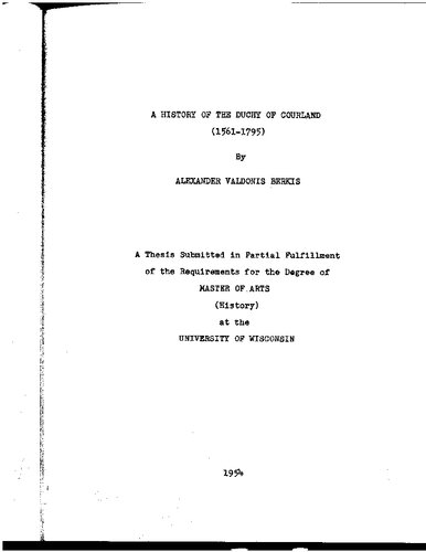 A History of the Duchy of Courland. (1561-1795)