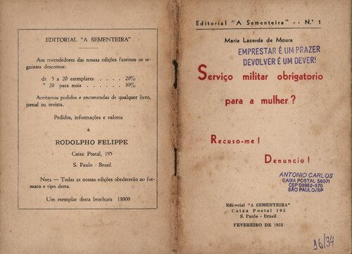 Serviço militar obrigatório para mulher? Recuso-me! Denuncio!