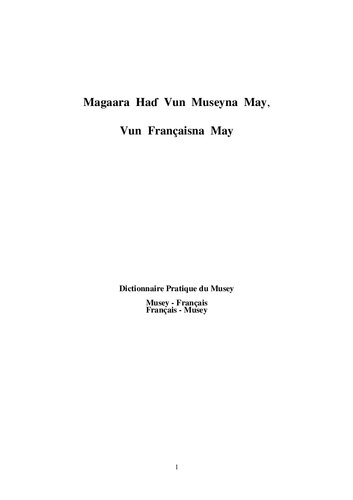 Magaara Haɗ Vun Museyna May, Vun Françaisna May. Dictionnaire Pratique du Musey, Musey - Français Français - Musey