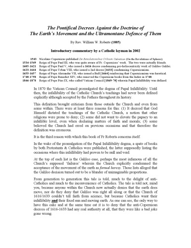 The Pontifical Decrees Against the Doctrine of The Earth’s Movement and the Ultramontane Defence of Them