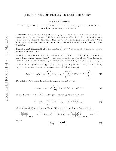 First Case of Fermat's Last Theorem