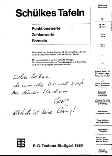 Schuelkes Tafeln - Funktionswerte, Zahlenwerte, Formeln