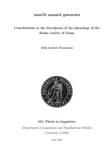 namʔú masará gawarata. Contributions to the description of the phonology of the Bonke variety of Gamo