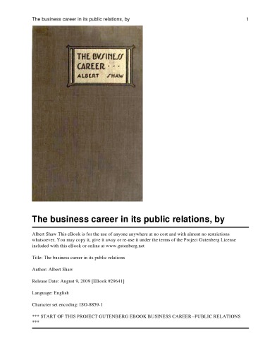 Business career in its public relations (classic reprint)