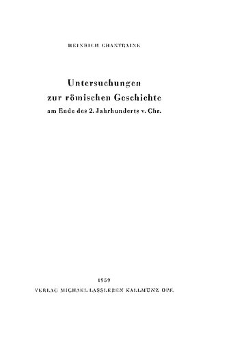 Untersuchungen zur römischen Geschichte am Ende des 2. Jahrhunderts v. Chr