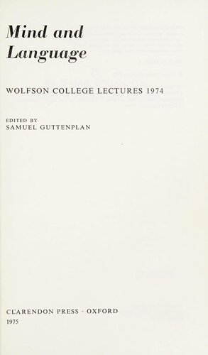 Mind and Language (Wolfson College Lectures 1974)