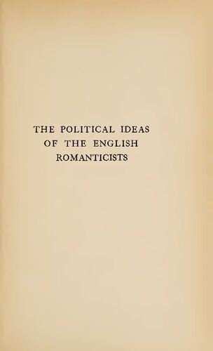 The Political Ideas of the English Romanticists