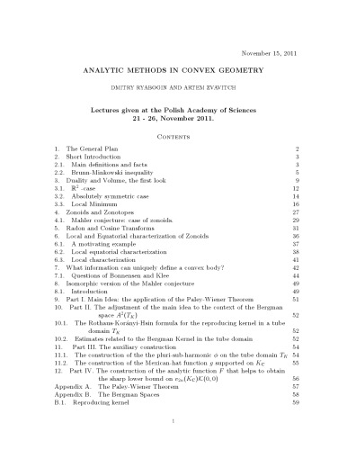 Analytic methods in convex geometry