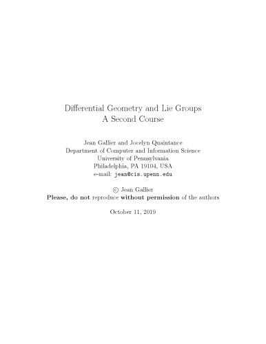 Differential geometry and Lie groups. A second course