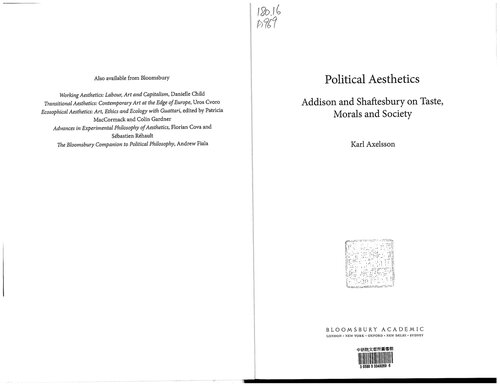 Political Aesthetics: Addison and Shaftesbury on Taste, Morals, and Society