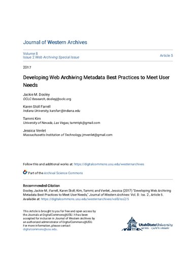 Developing Web Archiving Metadata Best Practives to Meet User Needs