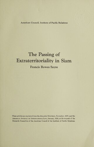 The Passing of Extraterritoriality in Siam