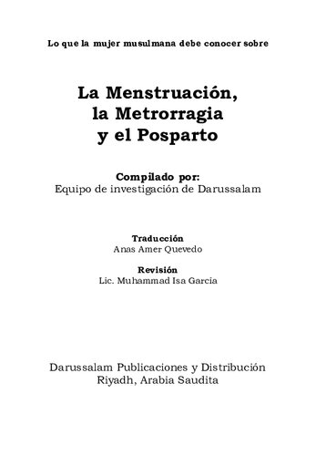 La Menstruación, la Metrorragia y el Posparto