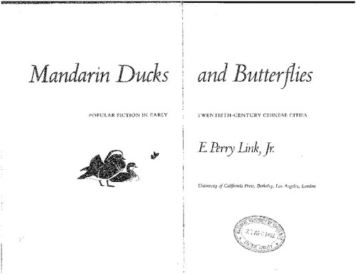 Mandarin Ducks and Butterflies: Popular Fiction in Early Twentieth-Century Chinese Cities