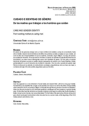 Cuidado e identidad de género. De las madres que trabajan a los hombres que cuidan - Care and gender identity. From working mothers to caring men