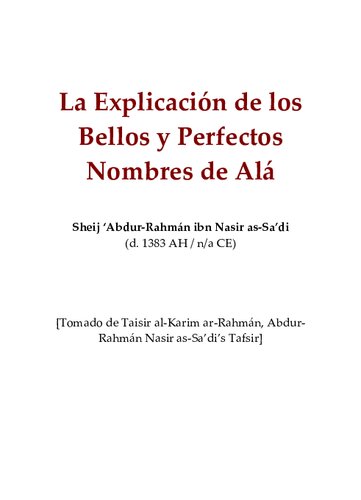 La explicación de los bellos y perfectos nombres de Alá