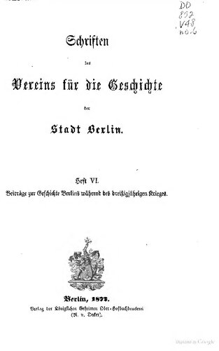 Beiträge zur Geschichte Berlins während des Dreißigjährigen Krieges