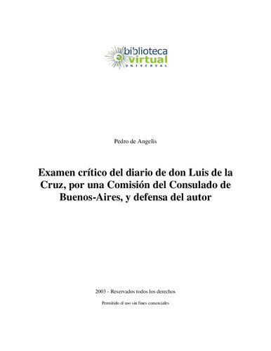 Examen Del Diario De Don Luis De La Cruz