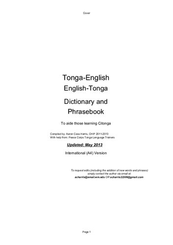 Tonga-English Dictionary and Phrasebook (Tonga to English, English to Tonga)