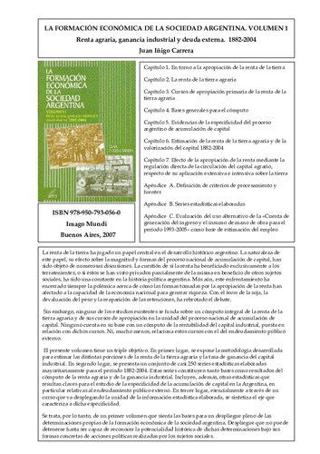 La formación económica de la sociedad argentina. Renta agraria, ganancia industrial y deuda externa. 1882-2004