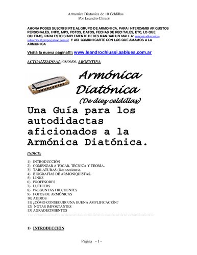 Armónica diatónica (de diez celdillas). Una guía para los autodidactas aficionados a la armónica diatónica.