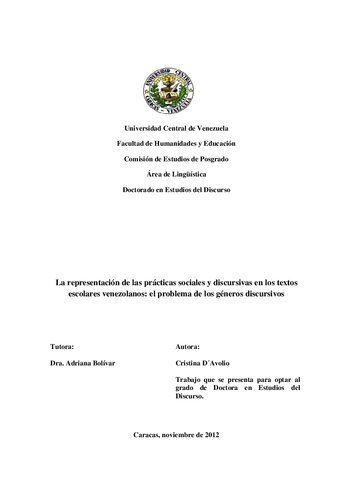 La Representacion De Las Practicas Sociales Y Discursivas En Los Textos Escolares Venezolanos El Problema De Los Generos Discursivos