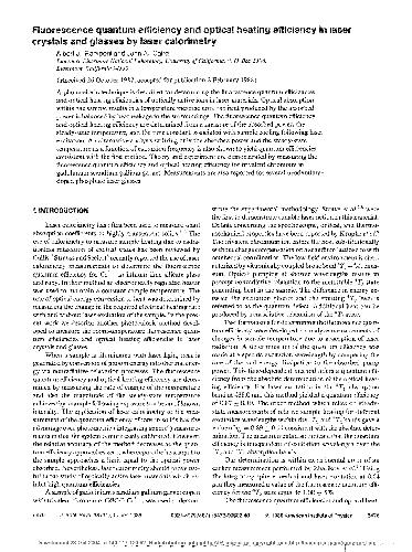 Fluorescence Quantum Efficiency And Optical Heating Efficiency In Laser Crystals And Glasses By Laser Calorimetry