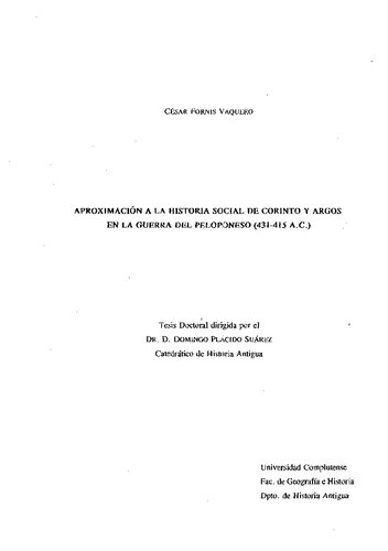 Aproximación a la historia social de Corinto y Argos en la Guerra del Peloponeso (431-415 a.C.). Tesis