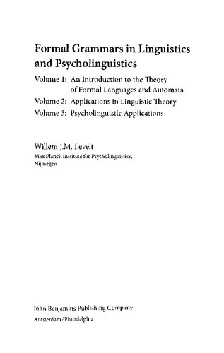 Formal grammars in linguistics and psycholinguistics /