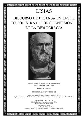 Lisias - Discurso 20 Defensa en favor de Polístrato por subversión de la democracia