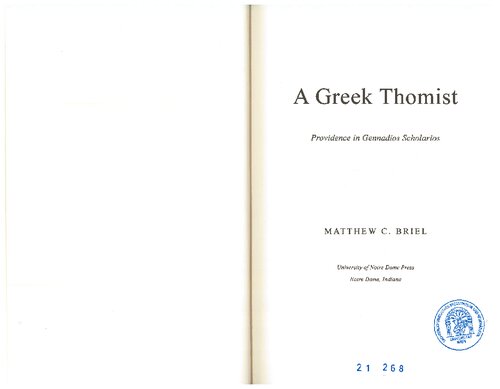 A Greek Thomist: Providence in Gennadios Scholarios