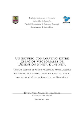 Un Estudio Comparativo Entre Espacios Vectoriales De Dimension Finita E Infinita