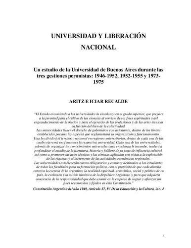 Universidad Y Liberacion Nacional