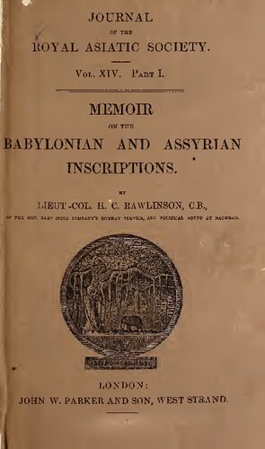 Journal of the Asiatic Society; Memoir of the Baylonian and Assyrian Inscriptions