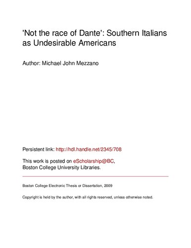 'Not the race of Dante': Southern Italians as Undesirable Americans